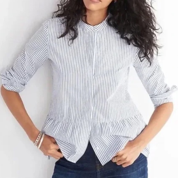 Madewell Lakeside Peplum Cotton Striped Button Down Shirt Top Size Medium - Picture 9 of 10